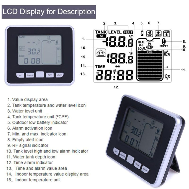 TS-FT002 Multifunctional Ultrasonic Electronic Water Tank Level Gauge With Indoor Temperature Thermometer Clock Display Water Level Gauge, TS-FT002 TS-FT002 Multifunctional Ultrasonic Electronic Water Tank Level Gauge With Indoor Temperature Thermometer Clock Display Water Level Gauge, TS-FT002